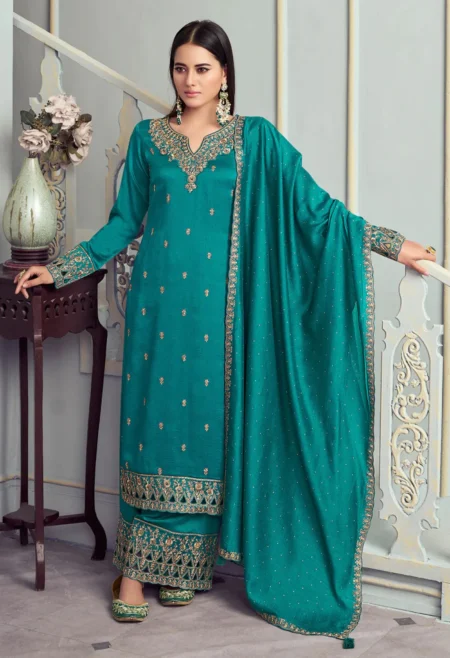 Memsaab Sea Green Embroidered Silk Georgette Suit Set