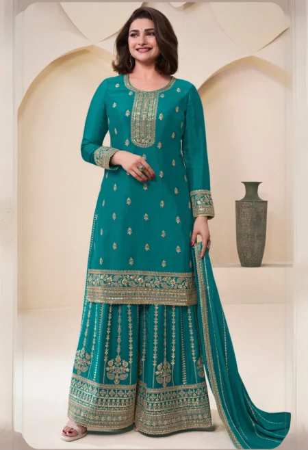 Memsaab Sea Green Regal Embroidered Sharara Set