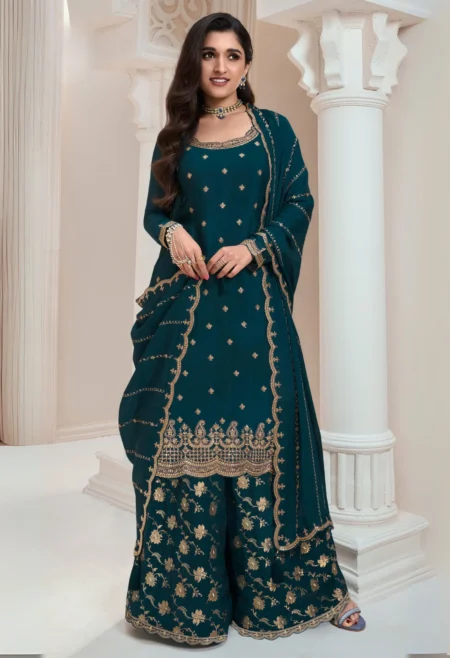 Memsaab Teal Embroidered Sharara Set