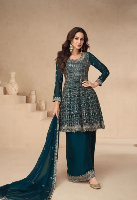 Memsaab Teal Glamorous Mirror Work Sharara Set