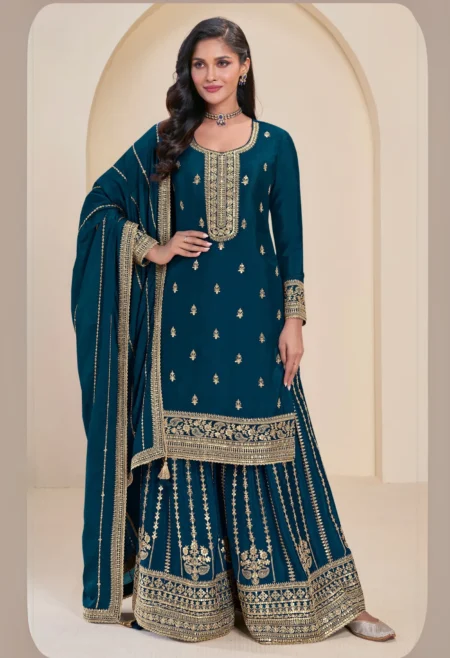 Memsaab Teal Luxury Embroidered Sharara Set