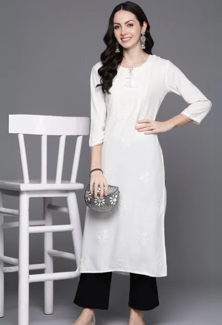 Memsaab White Embroidered Sequinned Kurta