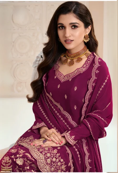 Memsaab Wine Embroidered Sharara Set