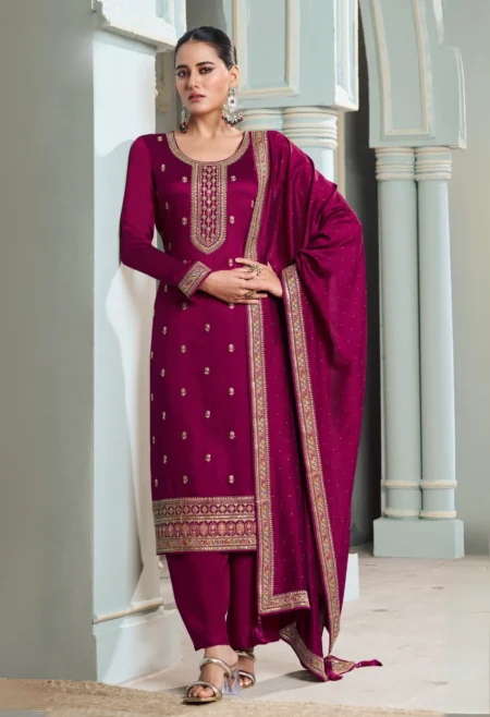 Memsaab Wine Multi-Colour Silk Embroidered Suit