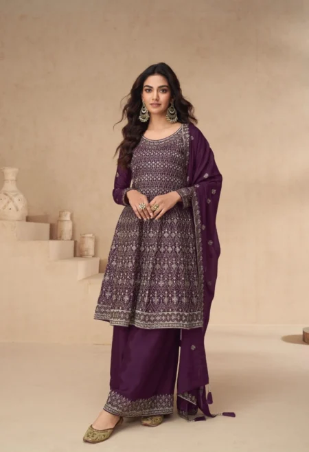 Memsaab Wine Radiant Mirror Work Sharara Set