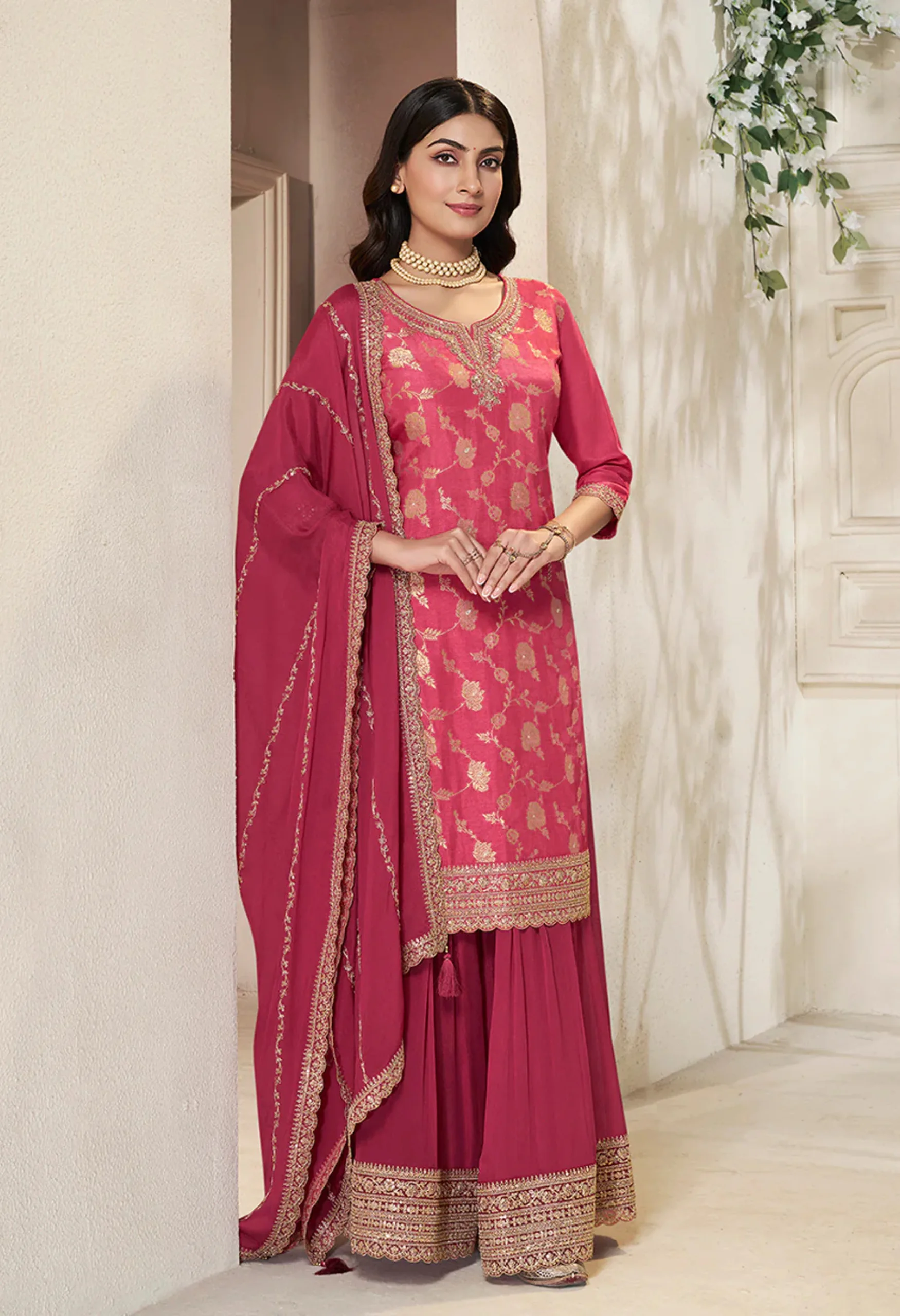 Memsaab Pink Radiance Dola Silk Sharara Set