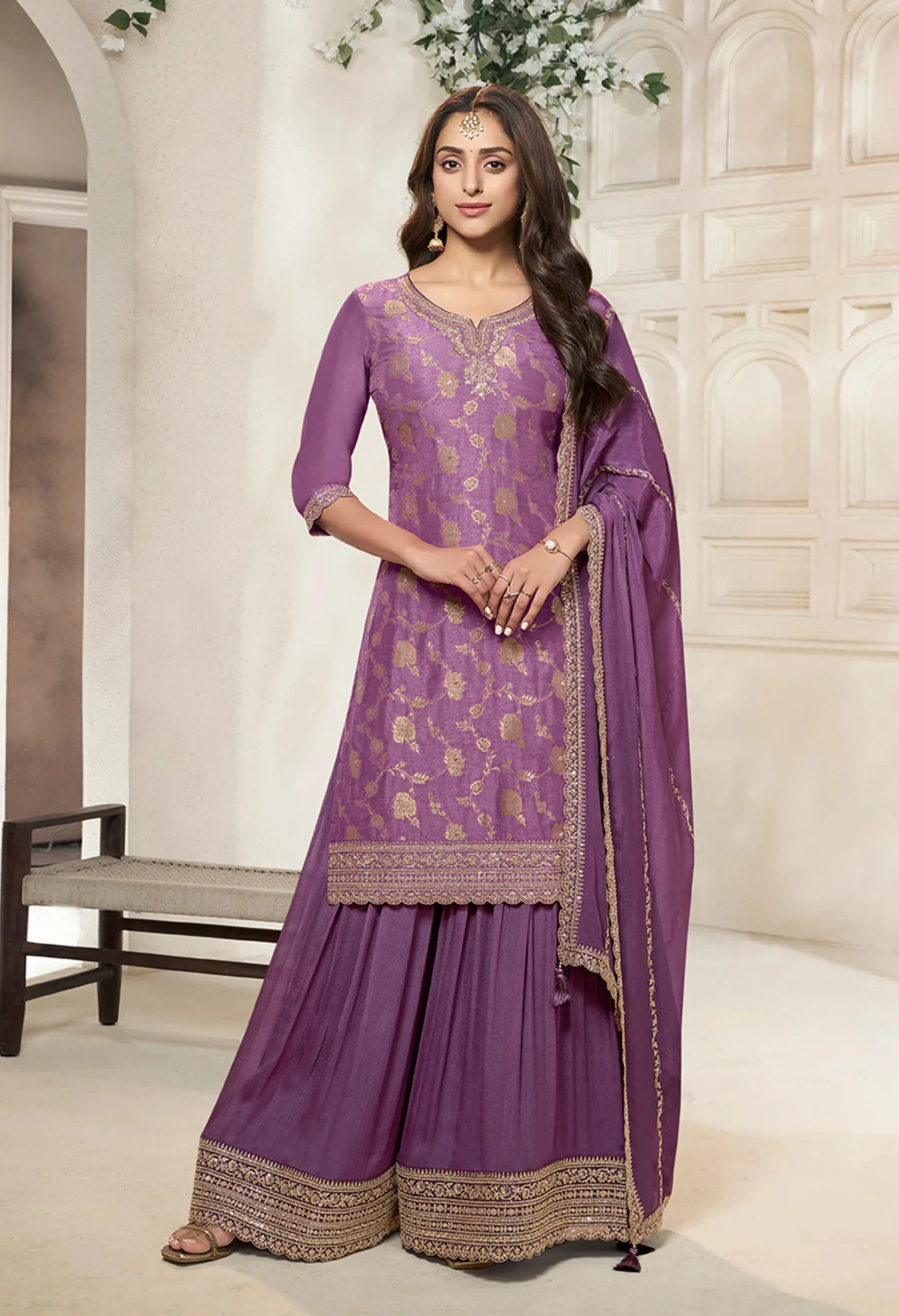 Memsaab Purple Royale Dola Silk Sharara Set