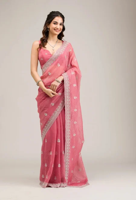 Pink Zariwork Tissue Saree