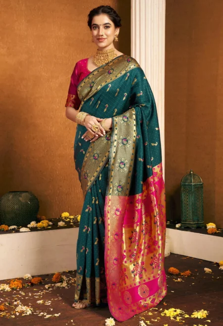 Rama Blue Paithani Silk Saree