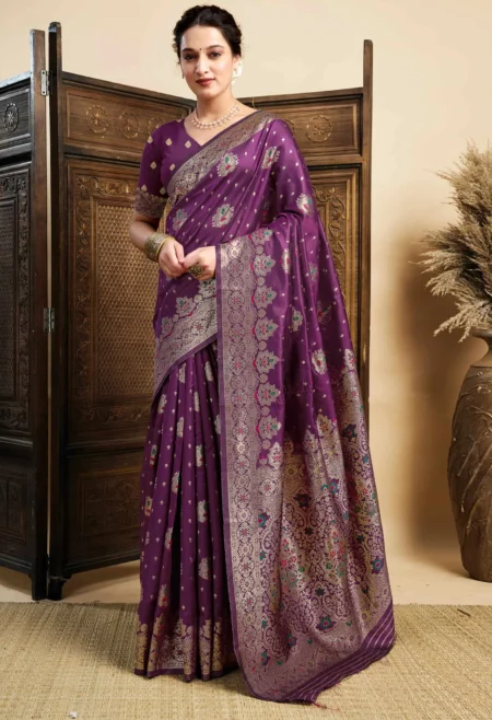 Wine Banarasi Silk Saree
