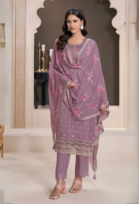 lavender embroidered silk palazzo suit