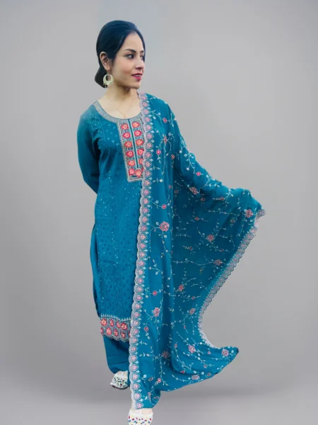 teal georgette palazzo suit