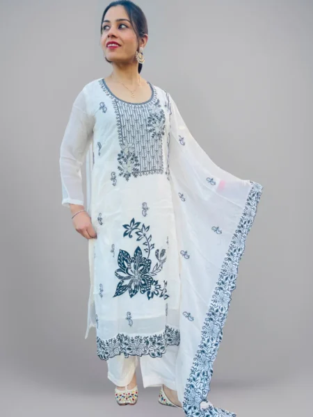 Memsaab Radiant White Viscose Palazzo Suit