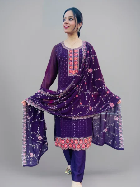 Memsaab Opulent Wine Georgette Palazzo Suit