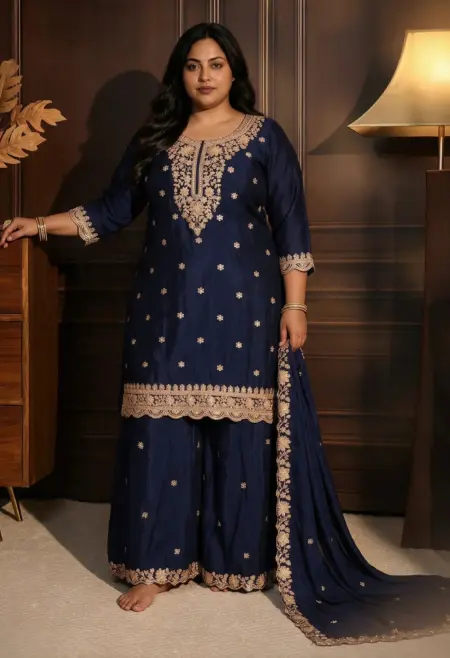 Blue Embroidered Kurta with Sharara