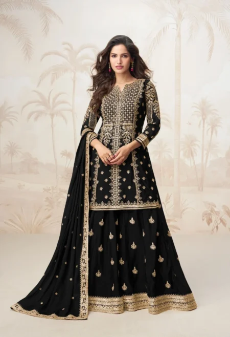 Memsaab Black Embroidered Kurta Sharara Set