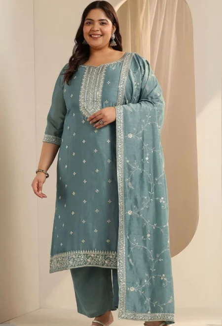 Memsaab Blue Embroidered Kurta Palazzo Set