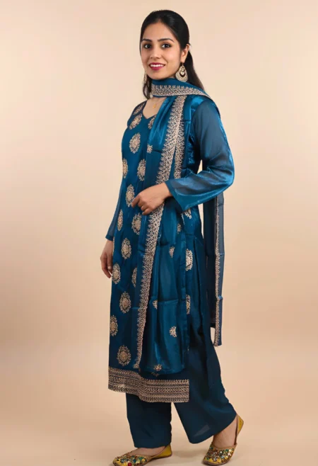 Memsaab Blue Golden Embroidered Kurta Set