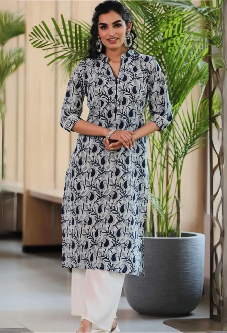 Memsaab Blue Printed Floral Kurta
