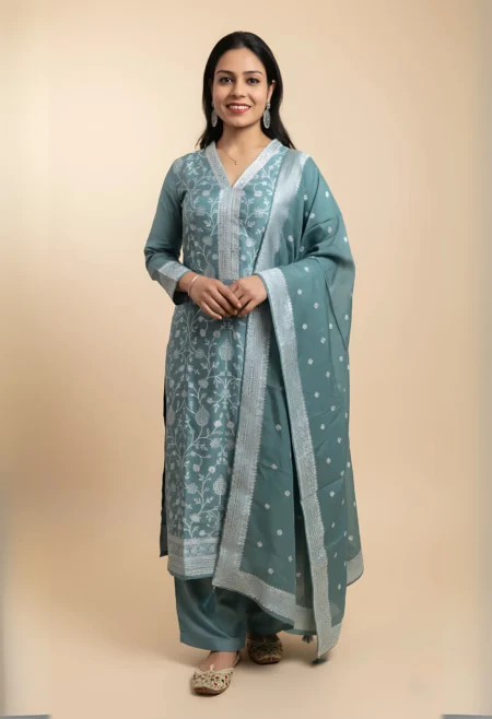 Memsaab Blue Silk Kurta Set