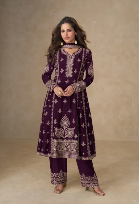 Home 27 Memsaab Burgundy Embroidered Kurta Palazzo Set