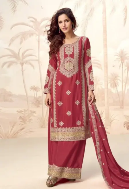 Memsaab Crimson Heritage Embroidered Silk Shimmer Sharara Set