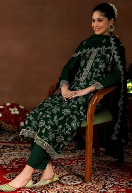 Memsaab Green Embroidered Kurta Set