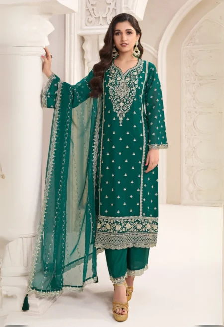 Memsaab Green Regal Thread Embroidered Kurta Set