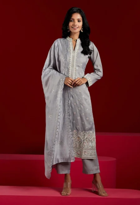 Memsaab Grey Embroidered Kurta Set