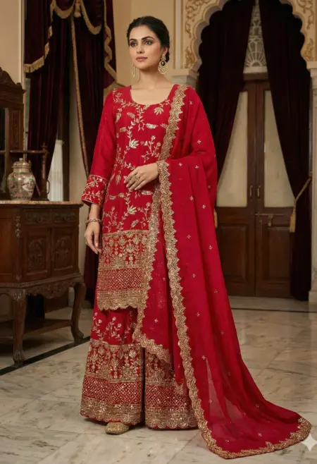 Memsaab Hot Pink Handwork Sharara Set
