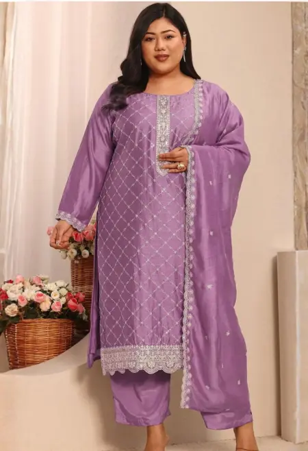 Memsaab Lavender Embroidered Kurta Palazzo Set