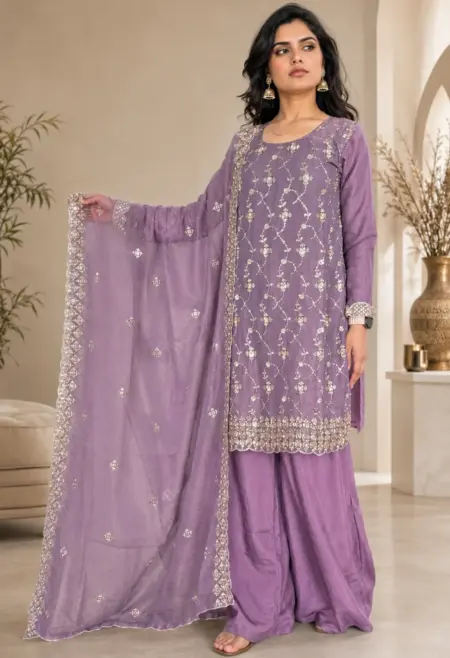 Memsaab Lavender Handworked Crepe Sharara Set
