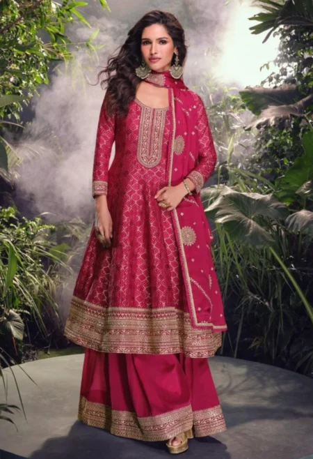 Memsaab Magenta Silk Embroidered Sharara Set for Women