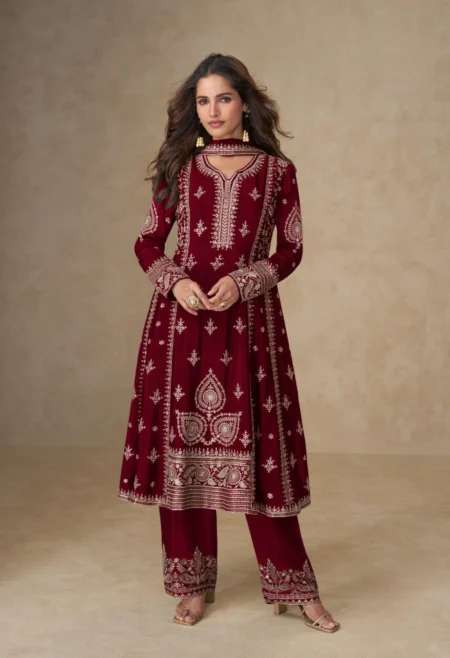 Home 28 Memsaab Maroon Embroidered Kurta Palazzo Set