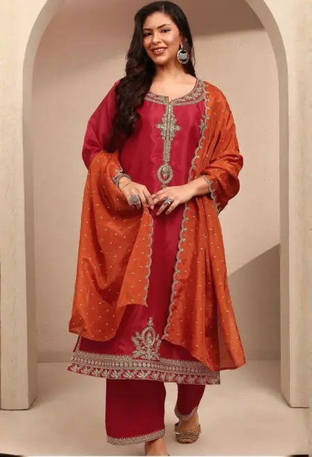Memsaab Maroon Embroidered Kurta Set