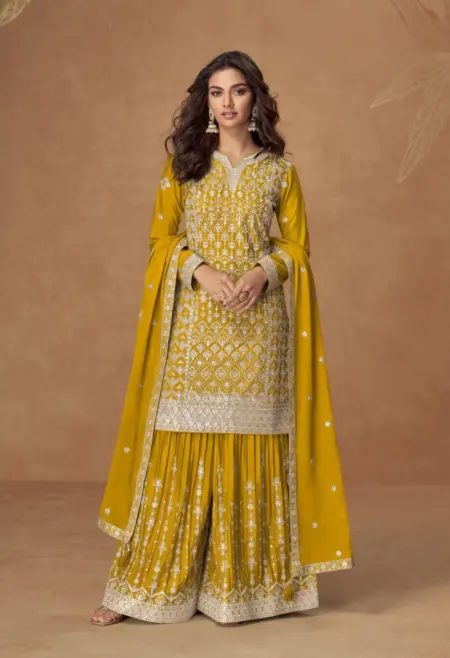 Memsaab Mustard Chinon Sequin Sharara Set