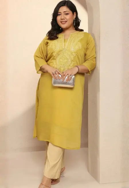 Memsaab Mustard Embroidered Mirror Work Kurta