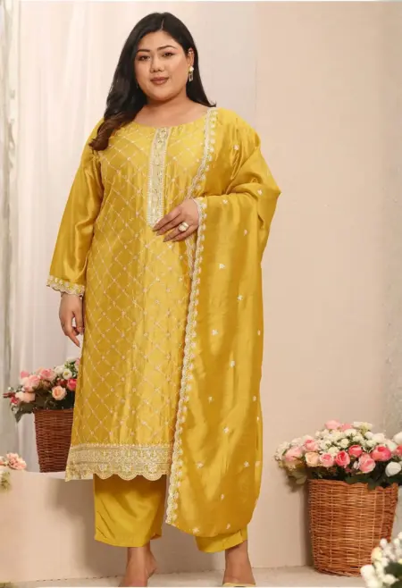 Memsaab Mustard Yellow Embroidered Kurta Palazzo Set