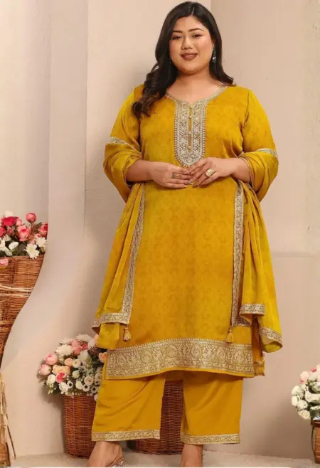 Memsaab Mustard Yellow Printed Kurta Set