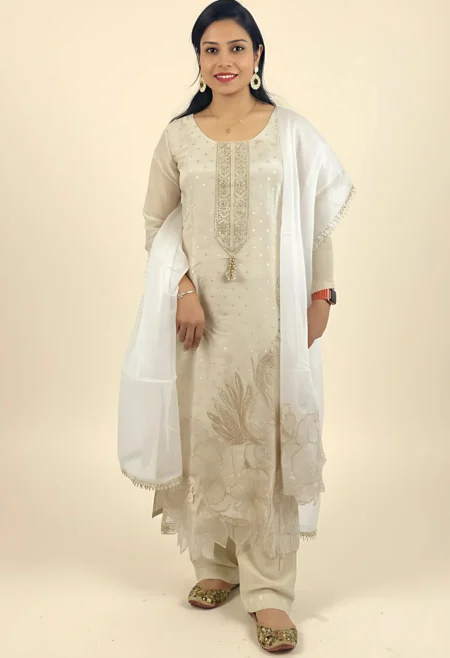 Home 29 Memsaab Off-White Flower Cut Kurta Palazzo Set