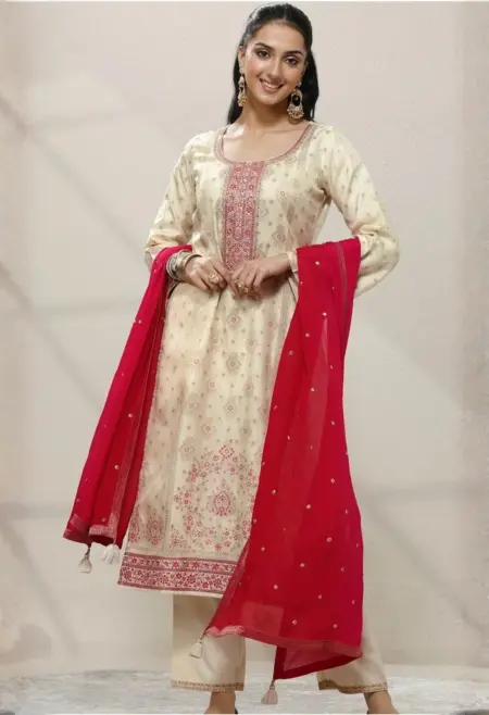 Memsaab Off White Printed Kurta Set