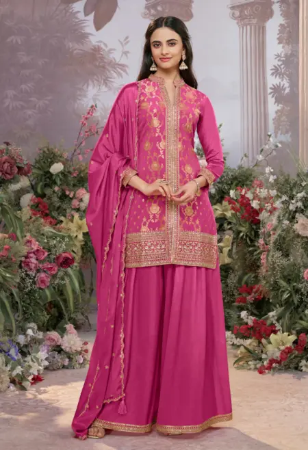 Memsaab Pink Chinon Jacquard Kurta Set
