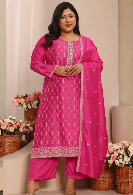 Memsaab Pink Embroidered Kurta Palazzo Set