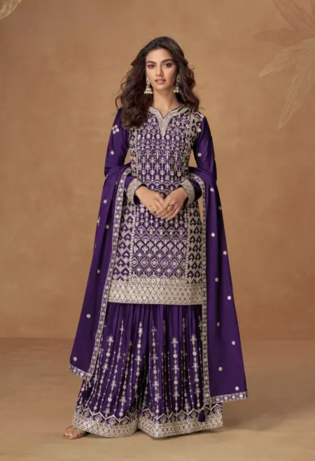 Memsaab Purple Chinon Sequin Sharara Set