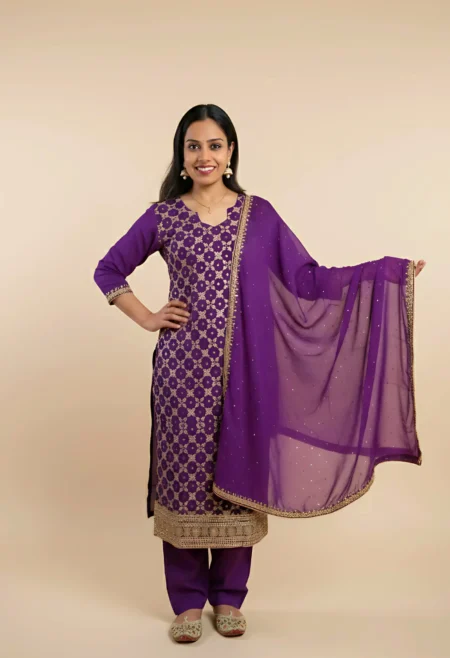 Memsaab Purple Jaal Work Handwork Kurta Set