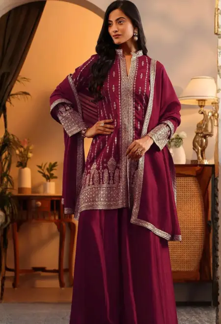 Memsaab Regal Red Embroidered Sharara Set
