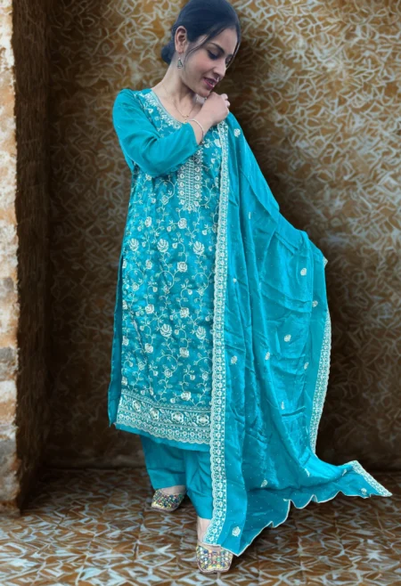 Memsaab Royal Rama Green Silk Palazzo Suit