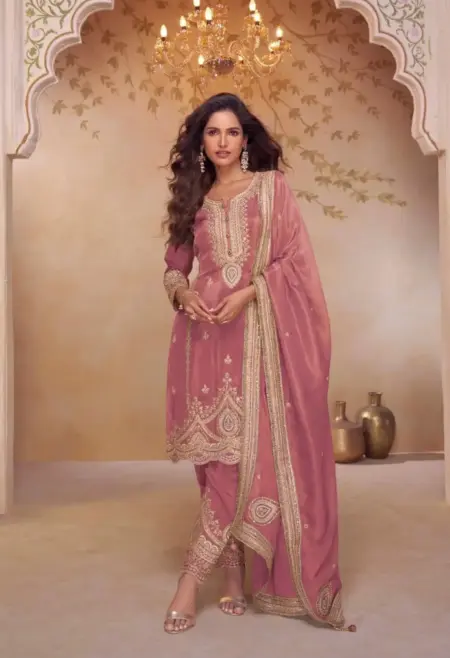 Memsaab Royal Rose Shimmer Silk Suit Set