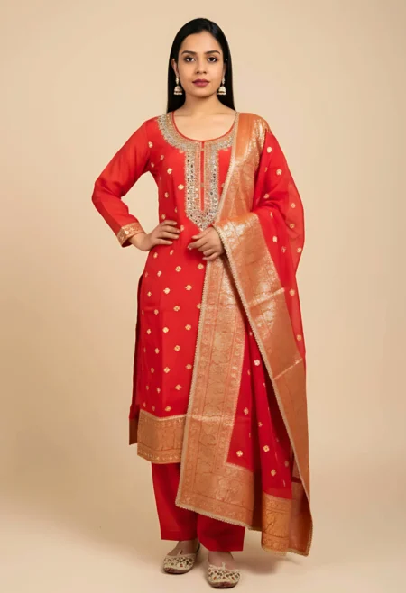 Memsaab Rust Mirror Work Handwork Kurta Set