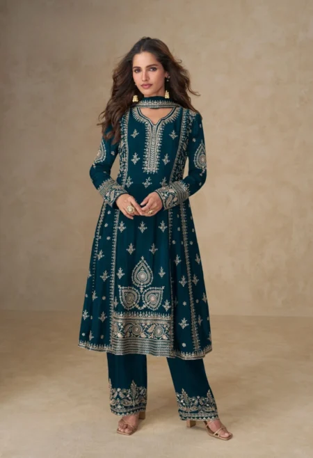 Home 26 Memsaab Teal Embroidered Kurta Palazzo Set